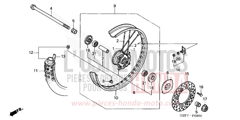 VORDERRAD von CR85R "Big Wheel" EXPLOSION RED (R254) von 2003